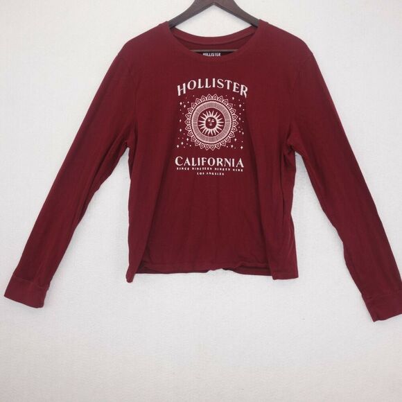 Hollister Cropped Sun Long Sleeve Tee Shirt Marron Red Juniors Women's Small - Picture 1 of 8